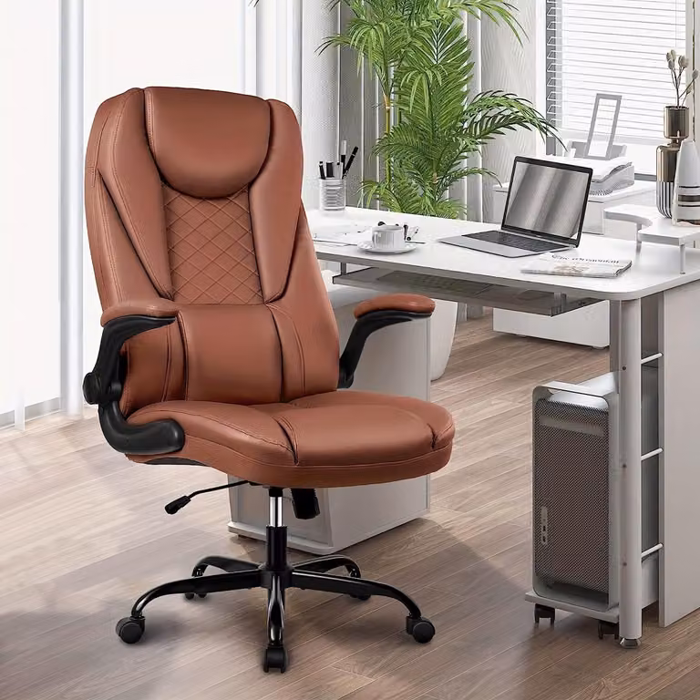 Ergonomiczne krzesło biurowe - Krzesło biurowe z wysokim oparciem - Krzesło do biura - Krzesło do pracy - Krzesło obrotowe - Kolor brązowy