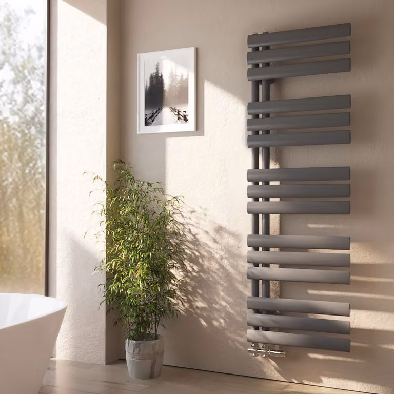 Grzejnik łazienkowy EMKE Owalny rurowy grzejnik łazienkowy Suszarka do ręczników Grzejnik rurowy Pionowe boczne podłączenie wody Antracyt 143×40 cm bez elementu grzejnego