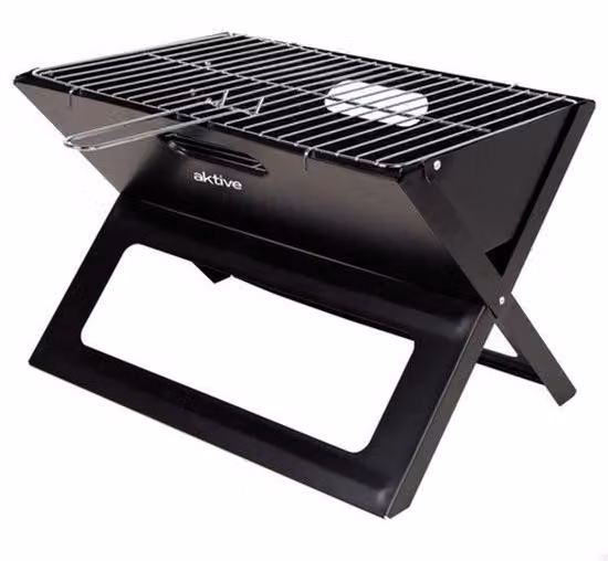63033 Przenośny i składany grill węglowy ze stali, czarny, prostokątny, z uchwytem do przenoszenia, wymiary 45 x 29 x 30 cm, łatwy w montażu i transporcie, idealny na grilla, do campingów i na taras