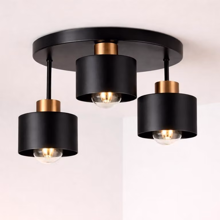 Lampa sufitowa w stylu industrialnym - lampa wisząca metalowa - zapewnia nastrojowe oświetlenie - trzy oprawki E27 - średnica 28,5 cm - kolor: czarny brąz
