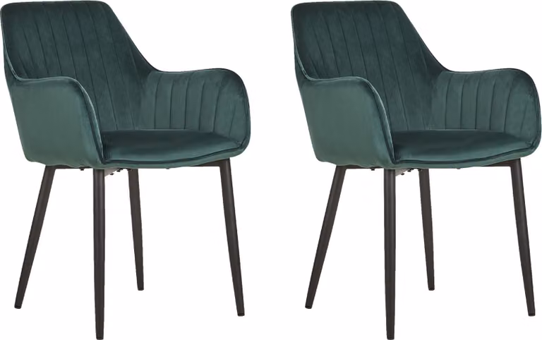 BELIANI Zestaw 2 krzeseł zielonych welurowych z czarnymi metalowymi nogami fotele do jadalni salonu styl retro glamour