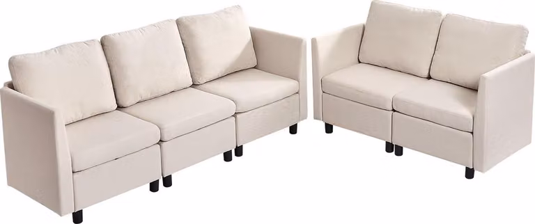 Narożnik Kanapa rozkładana - 5-osobowa sofa modułowa - Ukryty schowek - Wysoce elastyczna pianka - Tapicerowana - Rama z litego drewna - Beżowa