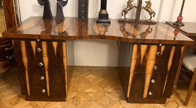 Casa Padrino Art Deco Desk Brown 180 x 90 x H. 81 cm - Biurko z litego drewna - Biurko komputerowe - Meble biurowe - Meble luksusowe - Meble z litego drewna - Meble luksusowe - Meble biurowe