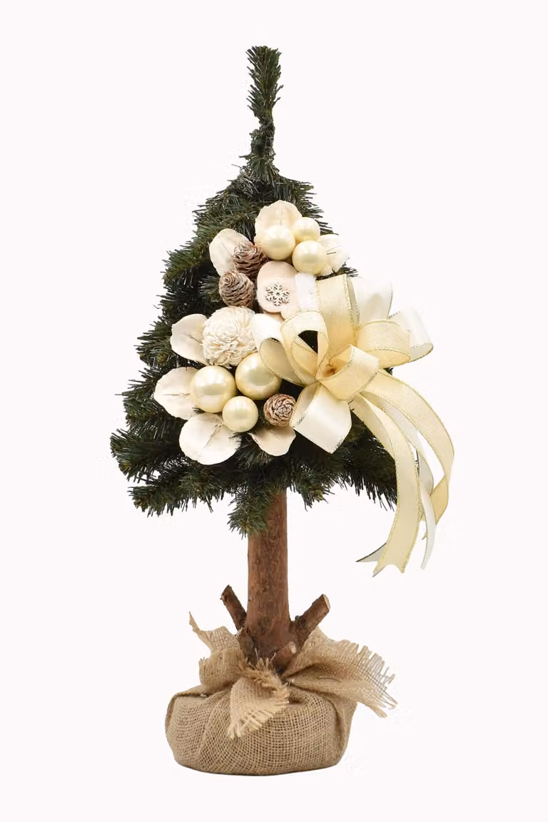 PINUS COMPANY | Choinka 65 cm - Ecru - Ręcznie wykonana - Rustykalna i elegancka - Z dekoracją