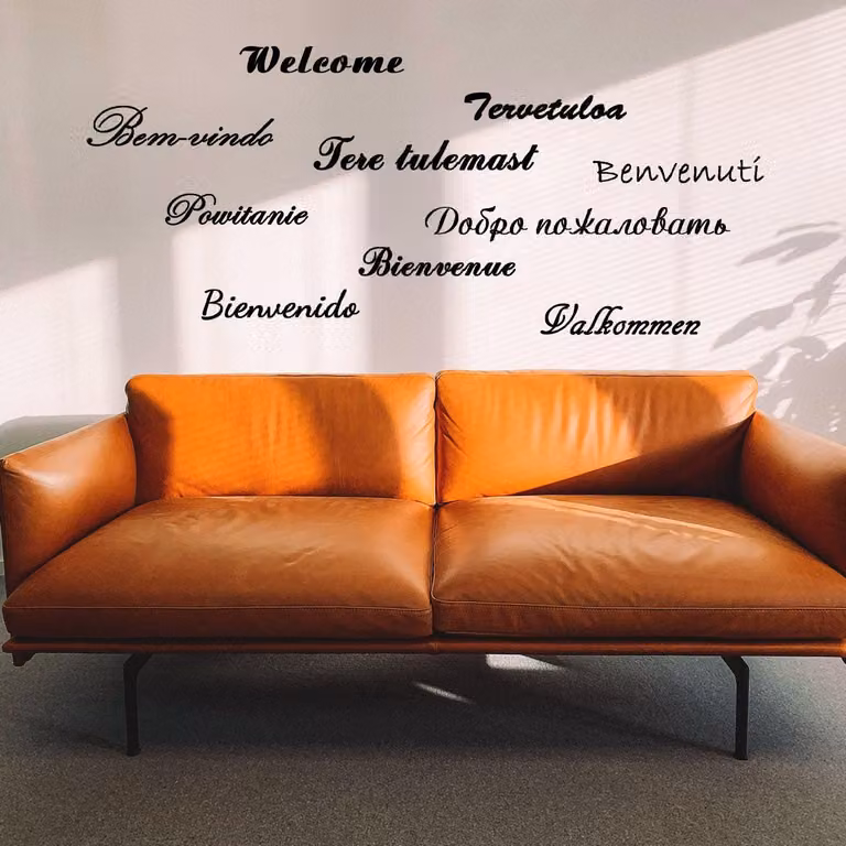 Naklejka ścienna "Witamy" firmy Decords, model 040-076 – wymiary: 419 × 178 cm, kolor: niebieski