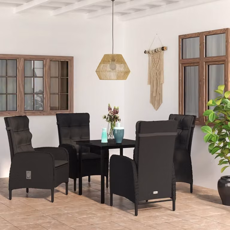 The Living Store 5-częściowy zestaw ogrodowy z poduszkami czarny