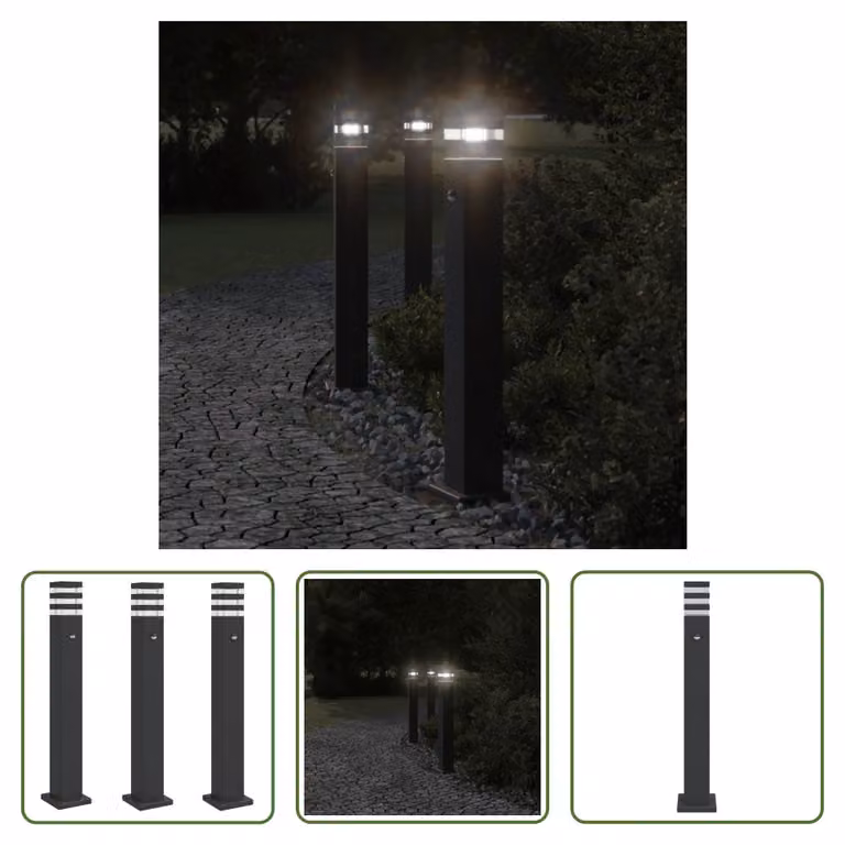 The Living Store Oświetlenie ścieżki z czujnikiem ruchu 3 szt. czarne 80 cm aluminium