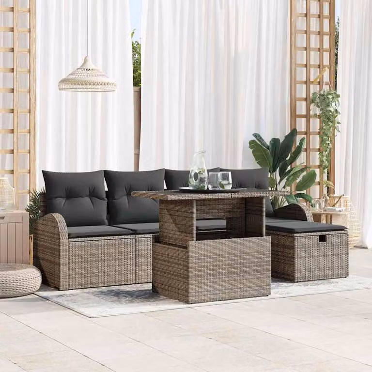 Maison Exclusive - Zestaw mebli ogrodowych, sofa i 6 krzeseł, kolor szary, wykonane z rattanu syntetycznego