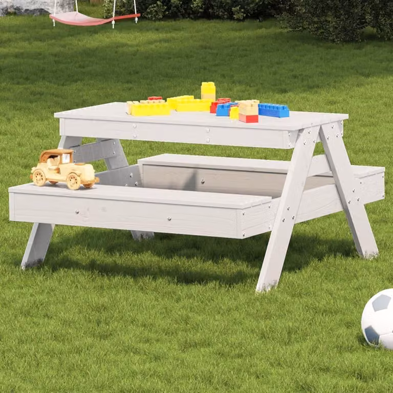 Stół piknikowy dla dzieci - mebel ogrodowy - do zabaw na świeżym powietrzu - wykonany z litego drewna sosnowego - wymiary 88 x 97 cm - kolor biały