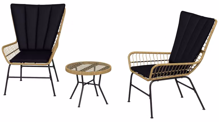 Zestaw mebli bistro na balkon – meble ogrodowe – zestaw stołowo-krzesłowy – zestaw na balkon – zestaw do kawiarni – styl boho – odporny na warunki atmosferyczne