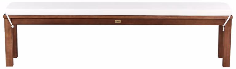 BELIANI Ławka ogrodowa z poduszką złamana biel lite drewno eukaliptus 170 cm do domu na taras balkon styl rustykalny nowoczesny design