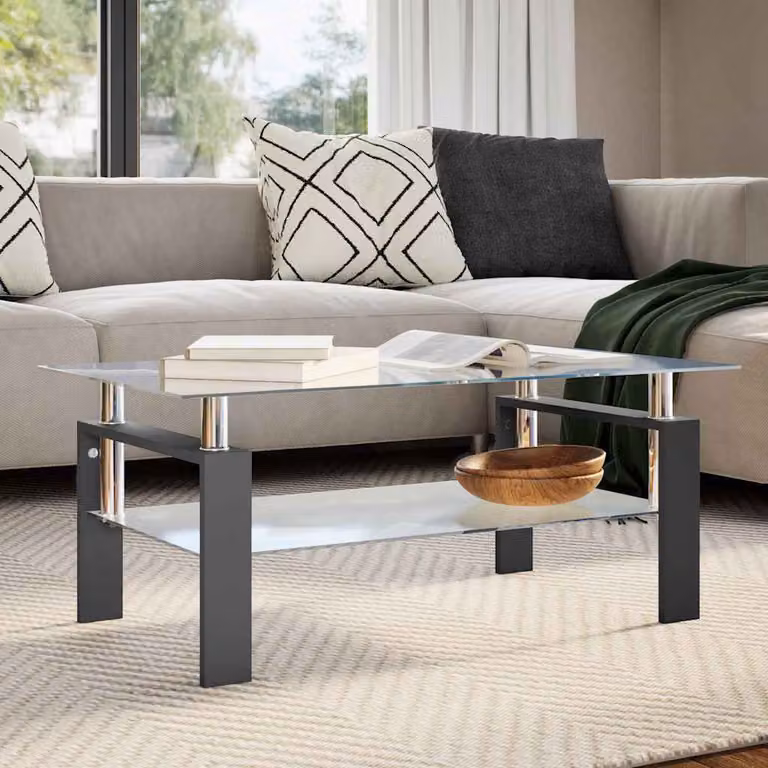Maison Exclusive – stolik kawowy czarny z przezroczystym blatem, 95 x 55 x 40 cm, szkło hartowane