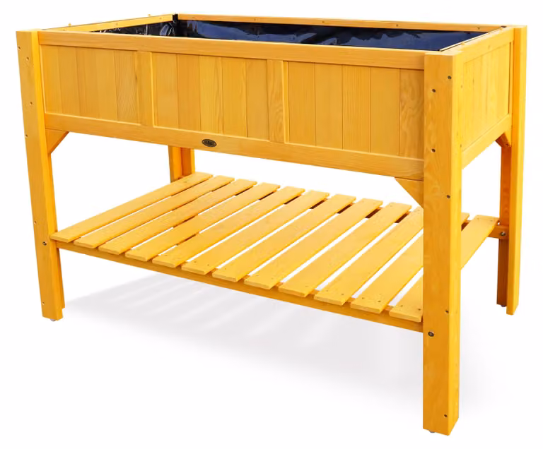 Podwyższona donica z półką - 119 x 57 x 90 cm - Żółta - Do ogrodu i balkonu