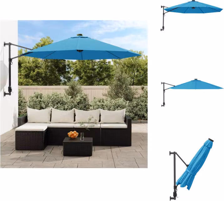 vidaXL Parasol ścienny morski niebieski 290 cm - Parasole i parasole przeciwsłoneczne