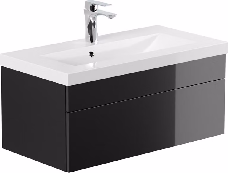 HOME DELUXE - Zestaw mebli łazienkowych - WANGEROOGE BIG Black - Mały - zawiera umywalkę i komplet akcesoriów - Szerokość umywalki: ok. 80 cm I Meble łazienkowe Umywalka Zestaw mebli łazienkowych