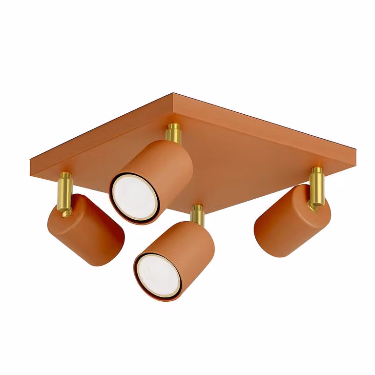 Luxolar – metalowa lampa sufitowa LED z 4 żarówkami, z możliwością obrotu – lampa wisząca w kolorze terakoty (czerwono-pomarańczowym), GU10 15 W – regulowana lampa sufitowa do salonu