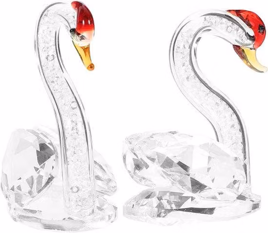 Figurki łabędzi wykonane z kryształu - Elegancka dekoracja - Dekoracja do salonu - Wyjątkowe wykończenie - Wysokość 7 cm - Przezroczyste