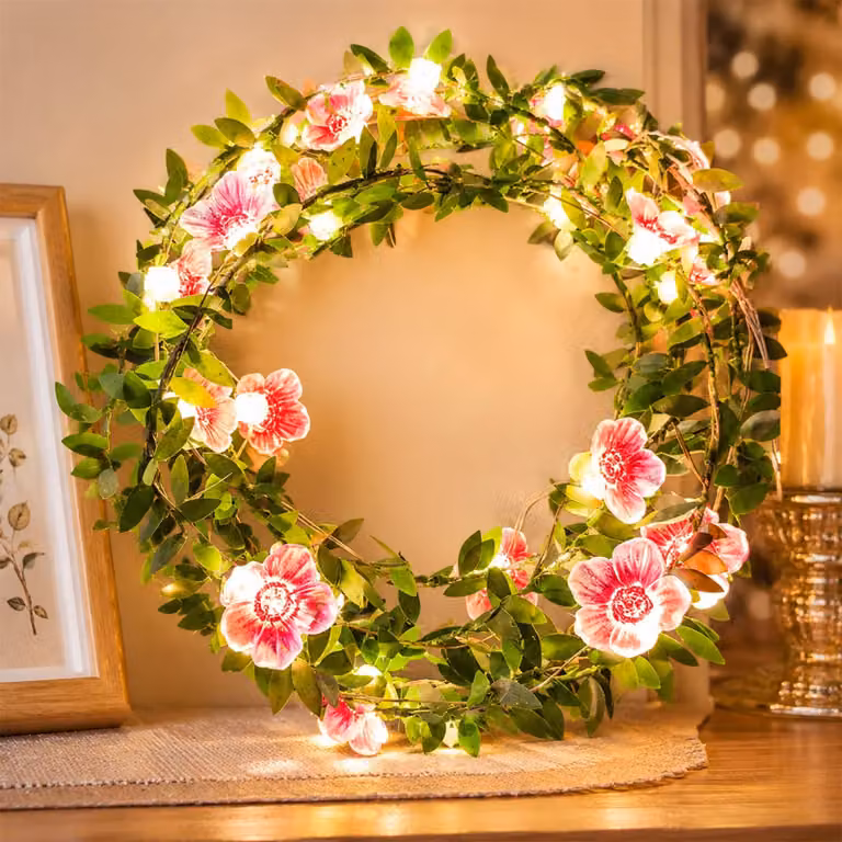 Girlanda świetlna z motywem kwiatów wiśni, 2 metry, 20 diod LED, różowa, zasilana bateriami