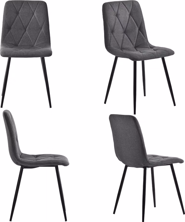 Krzesła do jadalni Fortuna Lai (4 szt.), ciemnoszare, 4 zestawy tapicerowanych krzeseł designerskich, krzesła do jadalni z tkaniny skośnej, krzesła kuchenne z oparciem, siedziska z metalową ramą pokrytą tkaniną, metalowe nogi