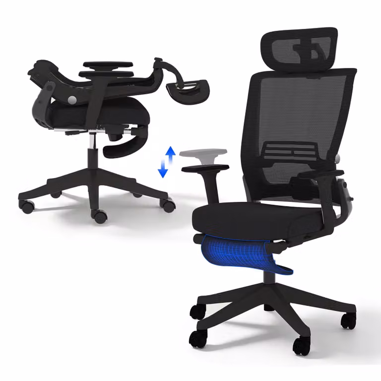 Ergonomiczne krzesło biurowe FLEXISPOT Foldex składane krzesło biurowe do małych przestrzeni podparcie lędźwiowe regulowana wysokość podłokietniki z podnóżkiem czarny