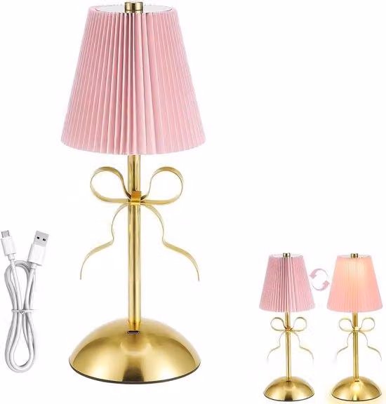 Lampa nocna LED - różowa - 1 x 1 x 1 cm - Bezprzewodowa lampka stołowa z regulacją jasności za pomocą dotyku - idealna do sypialni i salonu