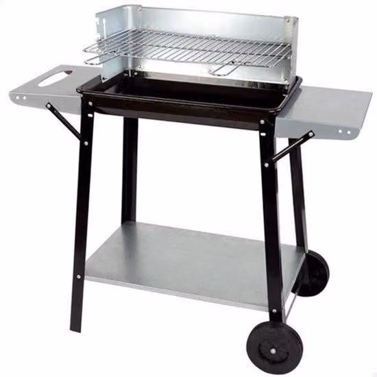 Grill węglowy, 90 x 32 x 85 cm, z regulacją temperatury i dwoma odpinanymi uchwytami, 4 regulowanymi wysokościami, 2 kołami i uchwytem do przenoszenia, łatwy i szybki w montażu