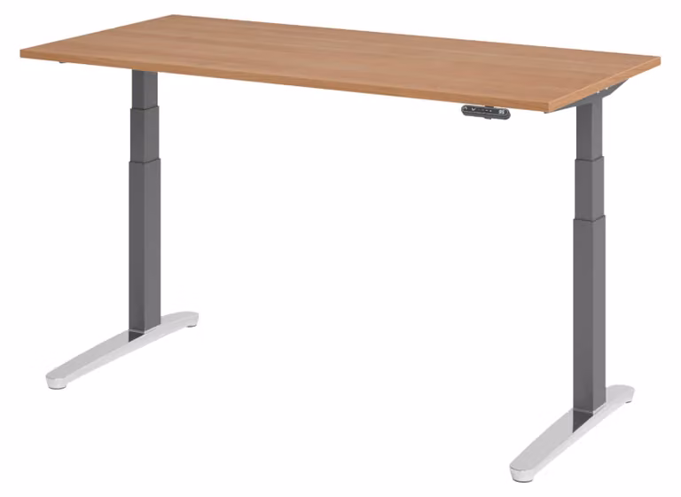 Biurko elektryczne bümö XBHM – wymiary: 160 x 80 cm, wykończenie: orzech, stelaż: grafit/polerowane aluminium