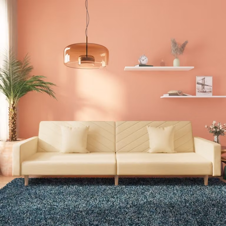 Maison Exclusive - Rozkładana sofa dwuosobowa z 2 poduszkami, kremowy materiał