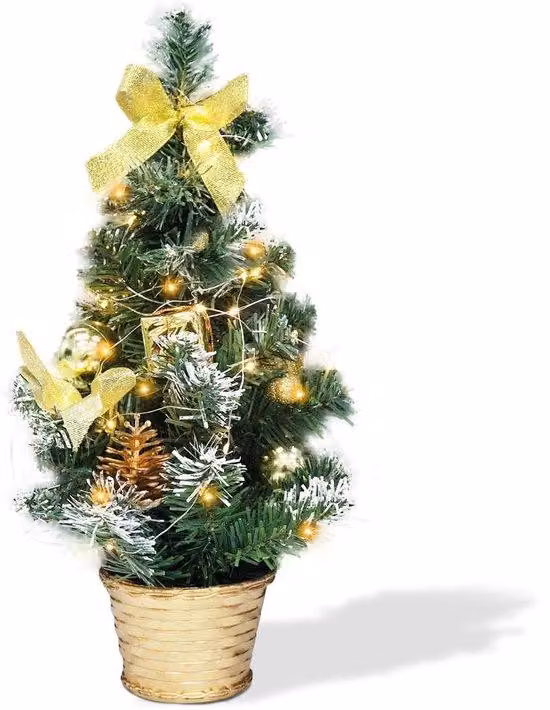 Mini choinka świąteczna - Sztuczna choinka, wysokość 40 cm - Z oświetleniem LED - Złota - Dekoracja świąteczna do domu i biura
