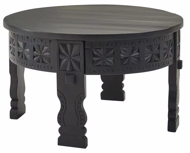 Stolik kawowy okrągły - Lite drewno mango - Czarny - 60 cm - Orientalny