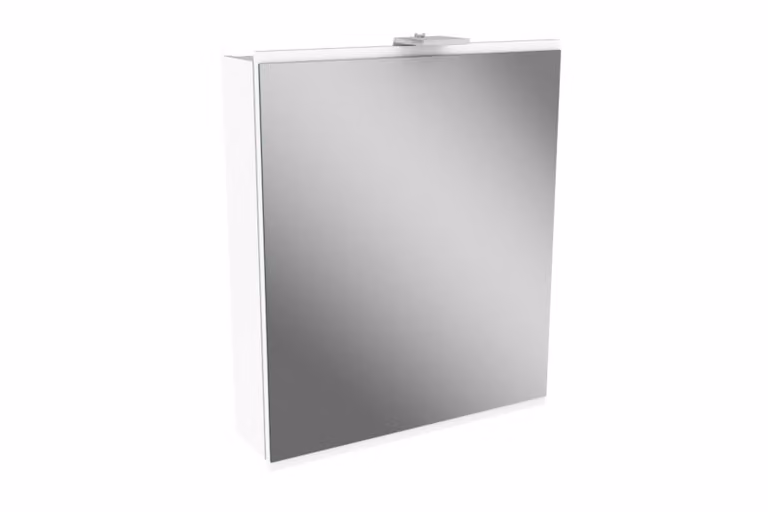 FACKELMANN Szafka z lustrem LED LIMA / Szafka łazienkowa z systemem cichego domykania / Wymiary (szer. x wys. x gł.): ok. 60 x 73 x 15,5 cm / Meble do WC lub łazienki / Korpus: biały / Front: biały/lustro