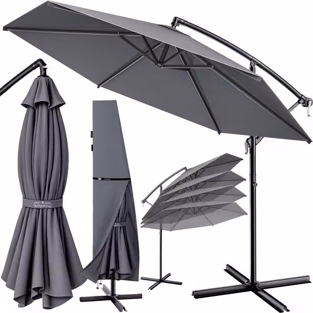 Parasol ogrodowy Kingsleeve® antracytowy z ramieniem aluminiowym i materiałem poliestrowym Ø330 cm