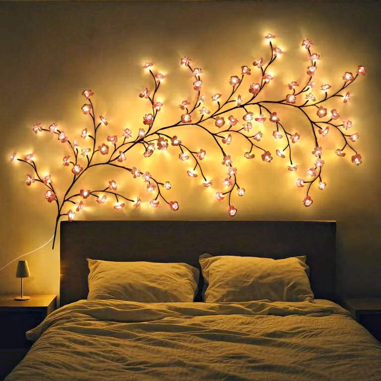Girlanda świetlna z motywem kwiatów wiśni, 96 diod LED, 8 trybów, timer, zasilanie USB, 190 cm