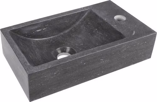 Umywalka ścienna Differnz Hura L - umywalka do gościnnego WC wykonana z kamienia wapiennego - 40 x 22 x 11 cm - szara - montaż ścienny - możliwość łączenia z różnymi bateriami i meblami - kamień naturalny (bluestone)