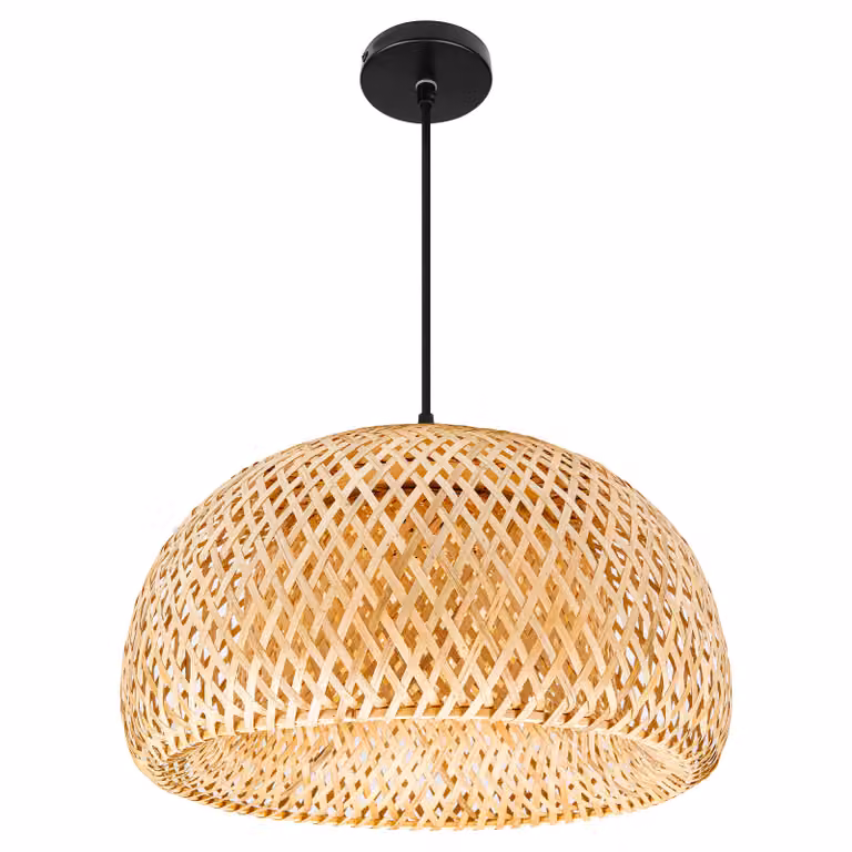 Lampa wisząca MasterLED Boho - Gniazdo E27 - Ø38 cm - Tkany bambusowy klosz - Czarny - Salon Jadalnia