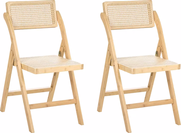BELIANI Zestaw 2 krzeseł do jadalni jasnobrązowy drewno bambusowe rattan syntetyczny składane boho styl kuchnia jadalnia