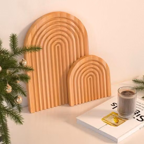 Dekoracja w stylu boho – drewniana dekoracja ścienna – dekoracja w kształcie tęczy – zestaw 2 sztuk – naturalna drewniana deska