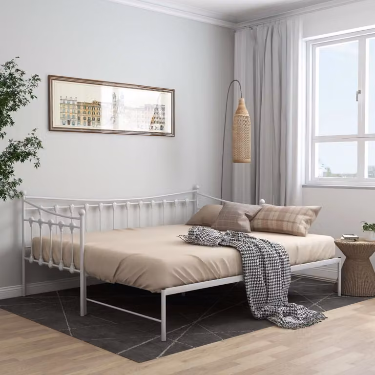 The Living Store Rozkładana sofa rozkładana biała metalowa 90x200 cm