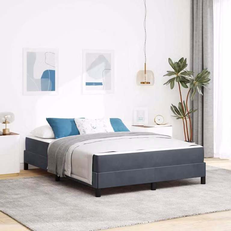 Maison Exclusive – łóżko kontynentalne z materacem, ciemnoszare, 140 x 200 cm, materiał