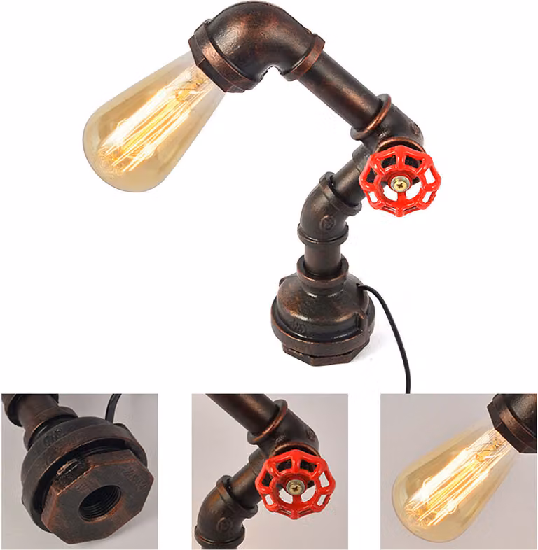 Lampa stołowa Steampunk Metalowa Lampa Biurkowa Antyczna Przemysłowa Żelazna Podstawa Rura Wodna Lampa Stołowa Rura Wodna Lampka Nocna Lampka Nocna