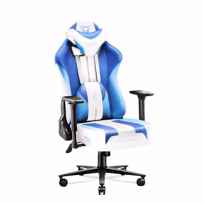 DIABLO Fotel Gamingowy Obrotowy Materiałowy | Krzesło dla Gracza do Biurka | Poduszka Lędżwiowa i pod Kark Przewiewny | X-Player 2.0 | Normal Size, Frost White