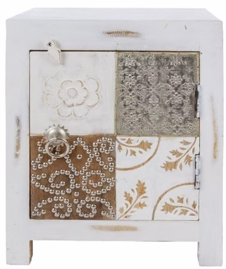 Casa Padrino komoda w stylu rustykalnym shabby chic z drzwiczkami antyczna biel / wielokolorowa 40 x 32 x h. 50 cm - Meble w stylu rustykalnym