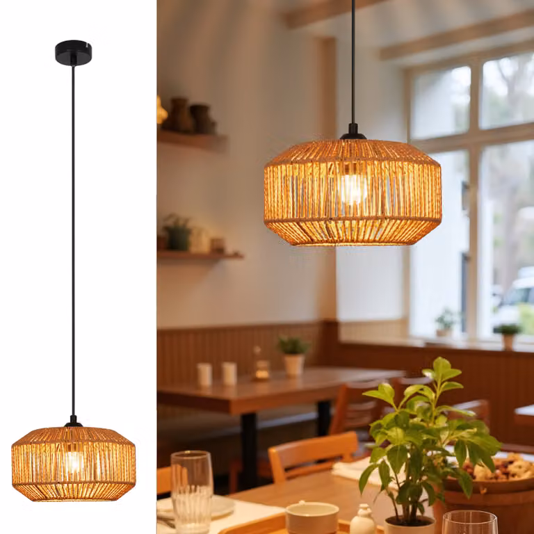 ZMH lampa wisząca vintage lampa wisząca stół jadalny lampa wisząca jadalnia krótka latarnia lampa stołowa 1 płomień rattan E27 lampa wisząca do sypialni łóżko salon korytarz (żarówka nie jest dołączona)
