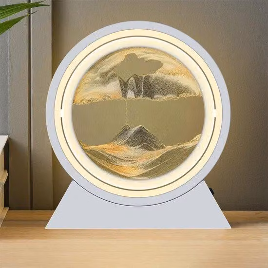 Lampa z piaskiem, tworząca dynamiczne obrazy - czarna - obracająca się o 360 stopni - lampa LED z efektem 3D - idealna do biura i dekoracji wnętrz