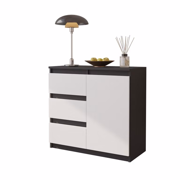 Komoda 80 Cm Antracyt / Biały Mat 3 Szuflady, 1 Drzwi, 1 Półka Salon