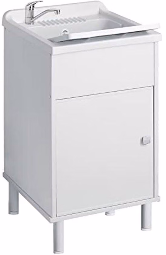 Umywalka z szafką - Zewnętrzna część umywalki - Praktyczne miejsce do przechowywania - Materiał: odporna na wilgoć żywica PVC - Wymiary: 45 x 50 x 85 cm - Kolor: biały