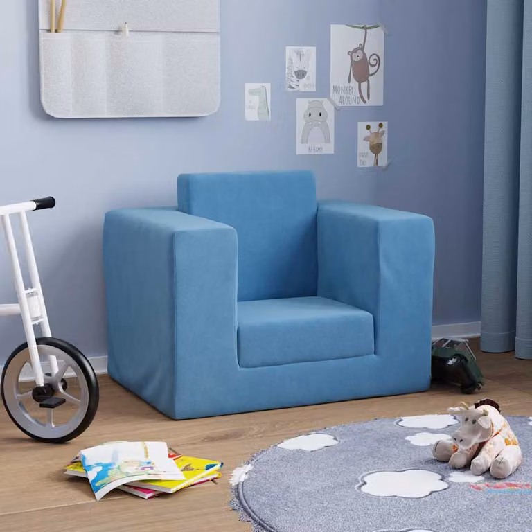 Maison Exclusive - Rozkładana sofa dla dzieci, kolor niebieski, miękka pluszowa tkanina