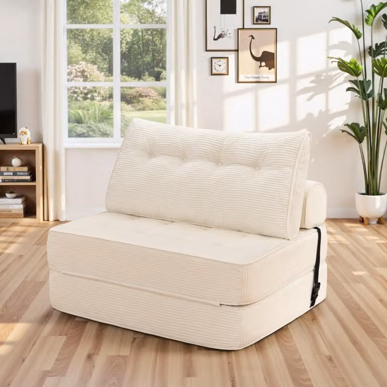 Hommpa Rozkładana sofa 180×100 cm podwójna rozkładana sofa z poduszkami, gęsta pianka, leżanka/fotel do salonu i sypialni, dla gości, beżowa