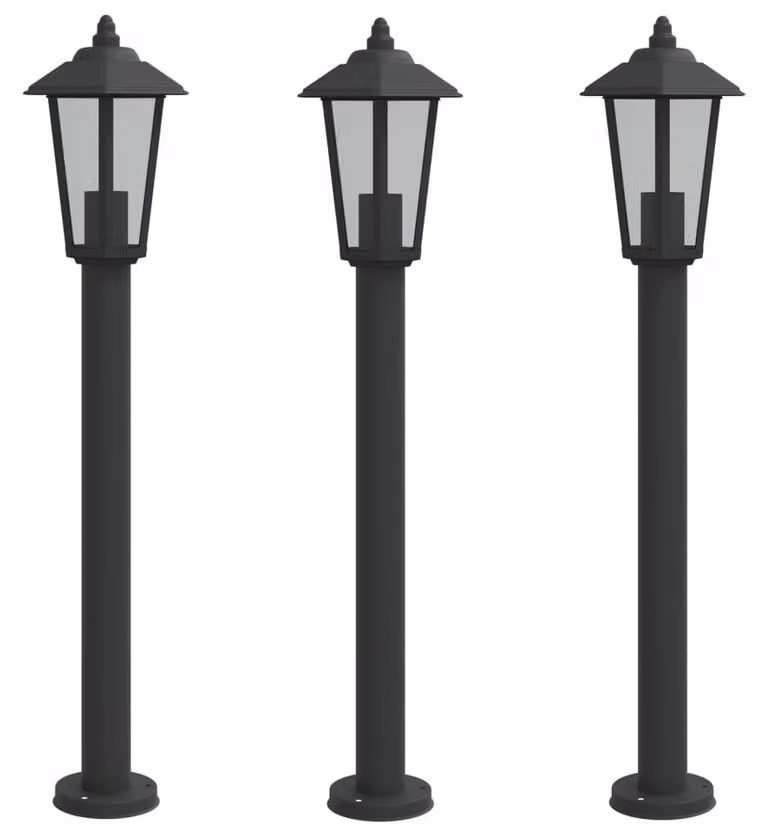 vidaXL Oświetlenie ścieżki 3 szt. czarne 80 cm stal nierdzewna