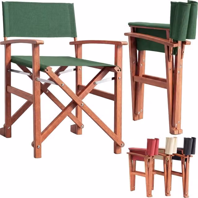 Składane krzesło reżyserskie Casaria® w kolorze zielonym z drewnem eukaliptusowym FSC® Wysokość: 86 cm, Szerokość: 54 cm, Głębokość: 54 cm